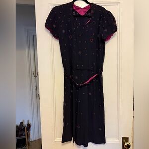Vintage 1950s Navy Blue Dress with pink accents
